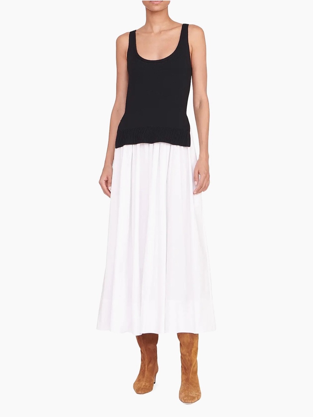 STAUD Corey Mixed Media Cotton Poplin and Merino Wool Midi Dress - size Small